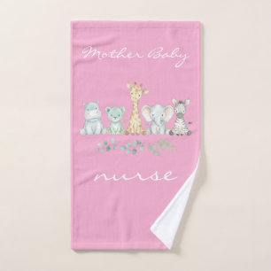 Mother Baby Nurse Safari Jungle Animal Nursery Hand Towel