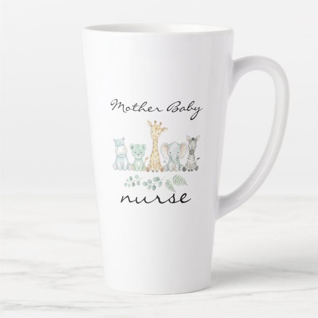 Mother Baby Nurse Safari Jungle Animal Nursery Latte Mug (Right)