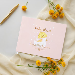 Mother & Baby Yellow Ducky Umbrella Blush Pink Guest Book