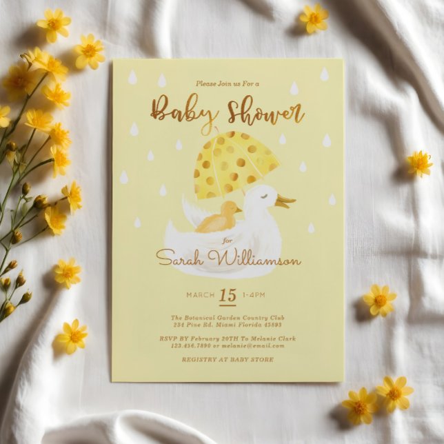 Mother & Baby Yellow Ducky Umbrella Pale Yellow Invitation (Mother & Baby Yellow Ducky Umbrella Pale Yellow Invitation)