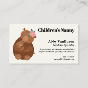 Mother Bear and Baby Childcare Nanny Business Card