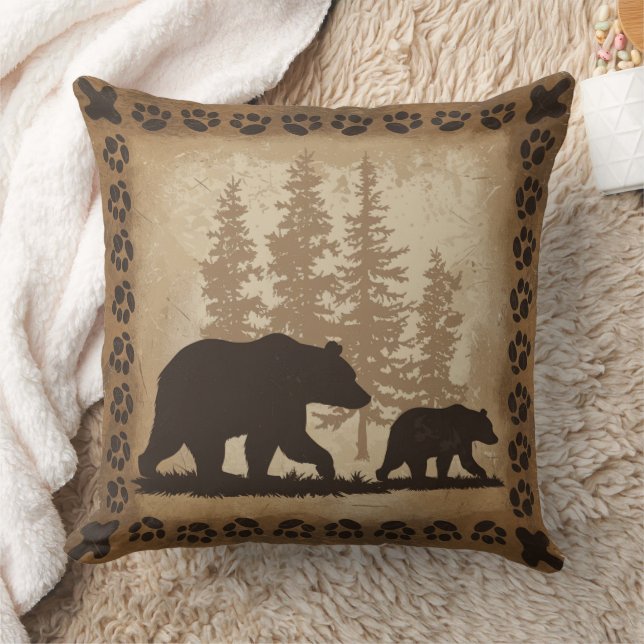Mother bear and cub in the forest Rustic Elegant Cushion (Blanket)