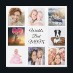 Mother best mum white photo collage magnet<br><div class="desc">A gift for your mother celebrating her life with a collage of 8 photos.  Black text: World's Best MOM. Use photo of her,  children,  husband,  pets,  friends,  her dream travel destination. White background. Perfect as a Mother's Day gift or for birthdays and Christmas.</div>