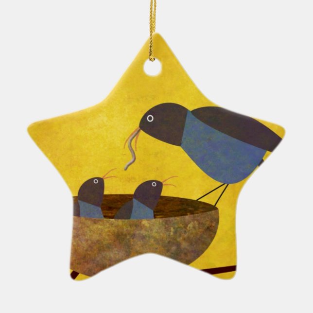 Mother Bird and Babies Ceramic Tree Decoration (Front)