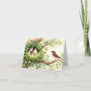 Mother Bird With Babies In Nest Card