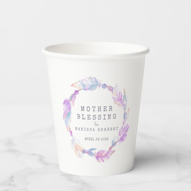 Mother Blessing beads feathers boho custom Paper Cups (Back)