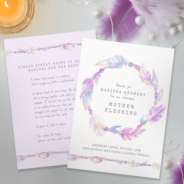 Mother blessing beads instructions purple art invitation (Creator Uploaded)