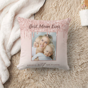 Mother blush pink glitter photo cushion