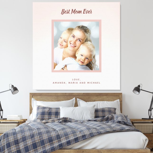Mother blush pink rose gold photo canvas print (Insitu(Bedroom))