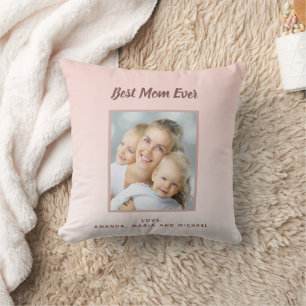 Mother blush rose gold photo names cushion