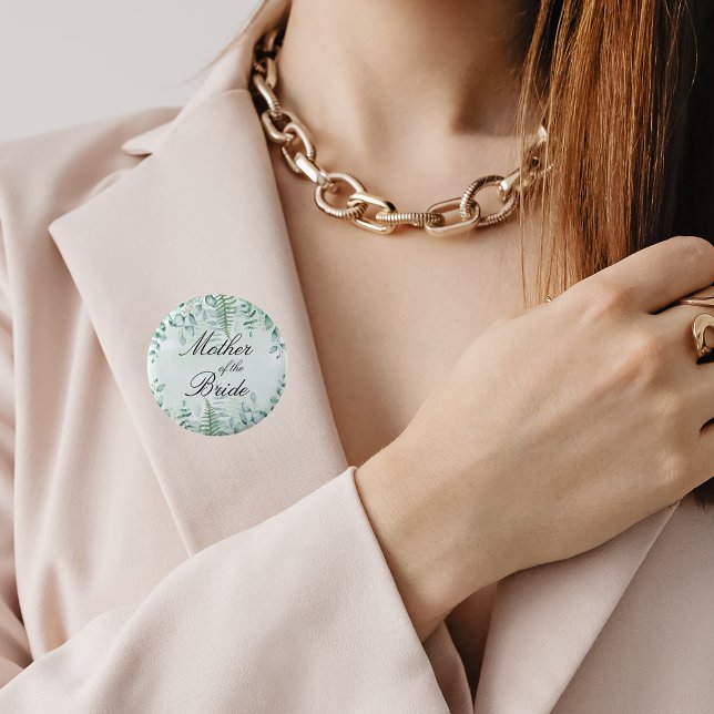 Mother bride eucalyptus greenery woodland  6 cm round badge (Creator Uploaded)