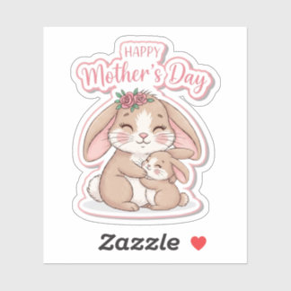 Mother Bunny Baby Rose Crown Mothers Day Sticker