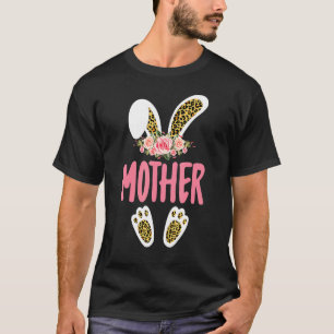 Mother Bunny Leopard Print Flowers Family Easter D T-Shirt