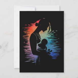 Mother carrying her baby, mum and her baby sketch, holiday card