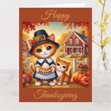 Mother Cat and Kitten Enjoy Thanksgiving