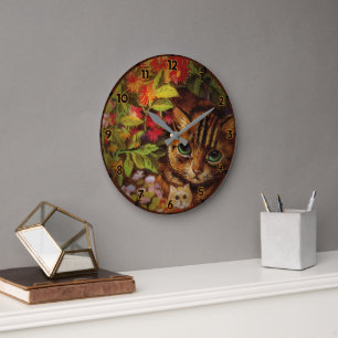 MOTHER CAT AND KITTENS LARGE CLOCK