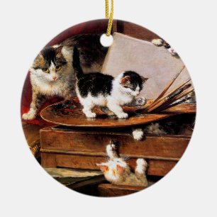 Mother Cat and Kittens on Table Ceramic Tree Decoration