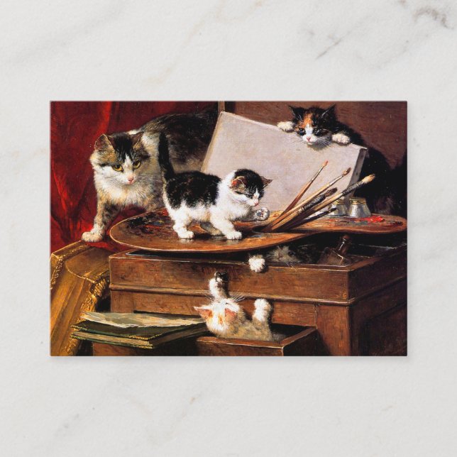 Mother Cat and Kittens on Table Enclosure Card (Front)