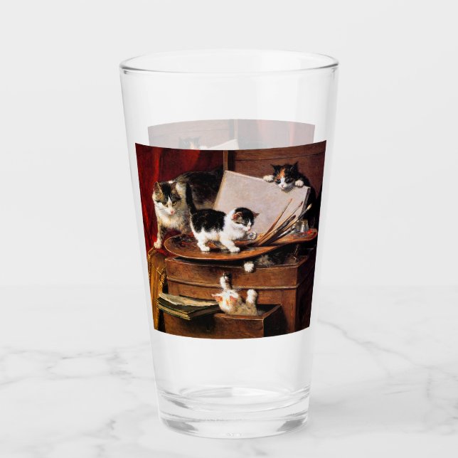 Mother Cat and Kittens on Table Glass (Front)