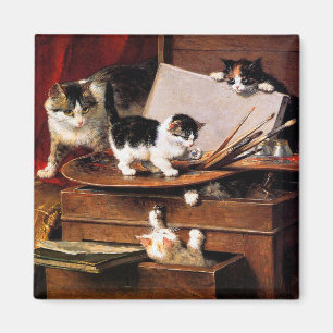Mother Cat and Kittens on Table Magnet