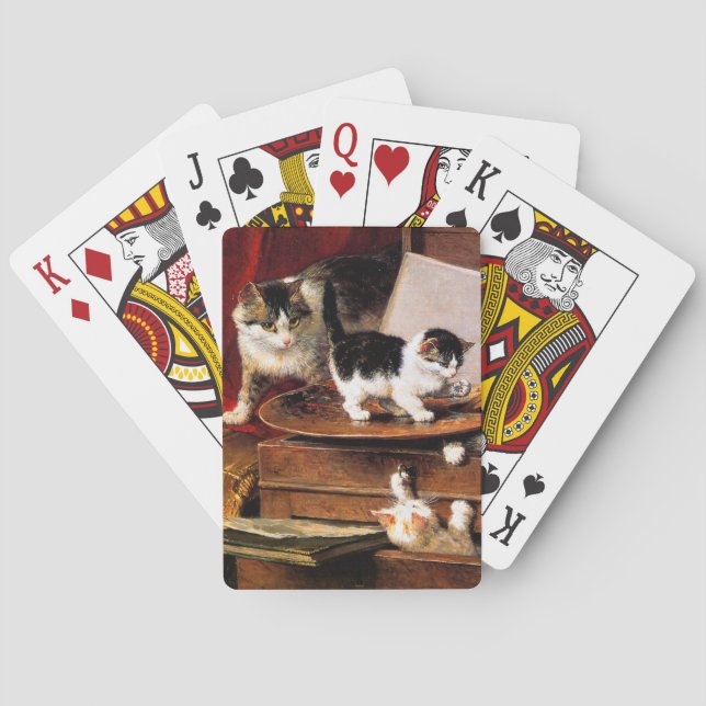Mother Cat and Kittens on Table Playing Cards (Back)