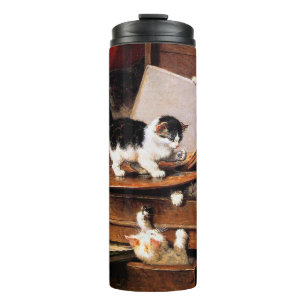 Mother Cat and Kittens on Table Thermal Tumbler