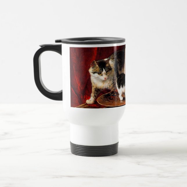 Mother Cat and Kittens on Table Travel Mug (Left)