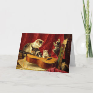 Mother Cat and Kittens Playing with Guitar Invitation