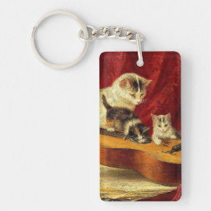 Mother Cat and Kittens Playing with Guitar Key Ring