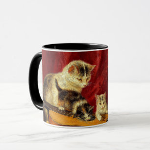 Mother Cat and Kittens Playing with Guitar Mug