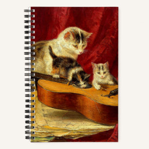 Mother Cat and Kittens Playing with Guitar Notebook