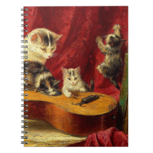 Mother Cat and Kittens Playing with Guitar Notebook