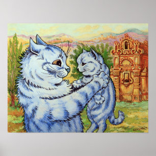 Mother Cat Picking up Kitten, Louis Wain Poster