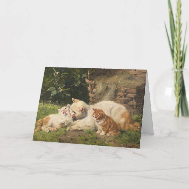 Mother Cat with Kittens | Julius Adam the Younger Card (Front)