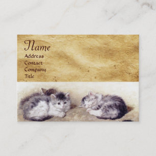 MOTHER CAT WITH KITTENS Parchment Monogram Business Card