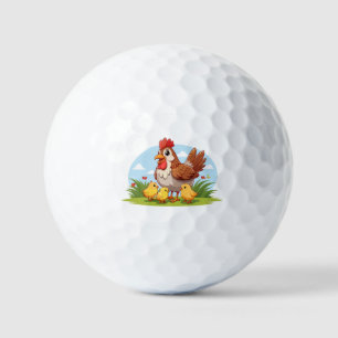 mother chicken and little yellow chicks golf balls