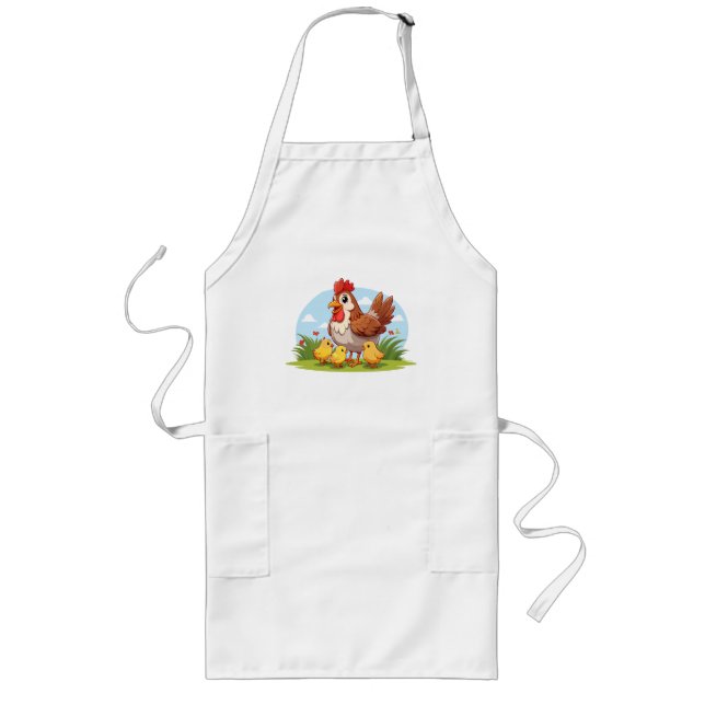 mother chicken and little yellow chicks long apron (Front)
