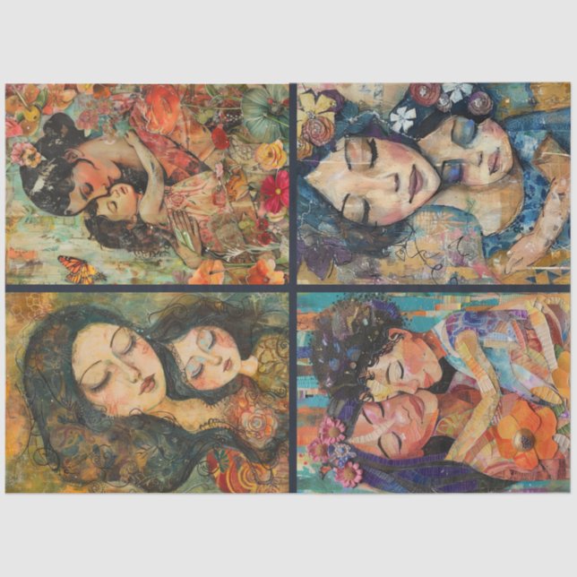 Mother Child Artist Crafting Collage Decoupage 2 Tissue Paper (Front)