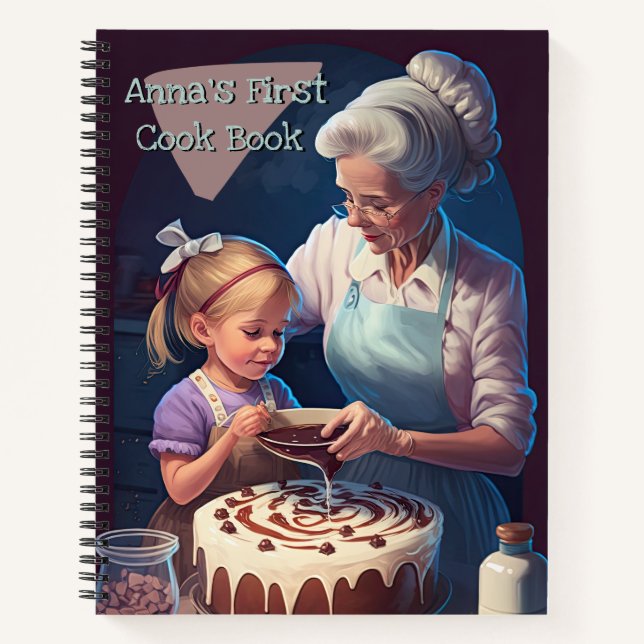 Mother & Child Baking, Custom 'My First Recipe' Notebook (Front)