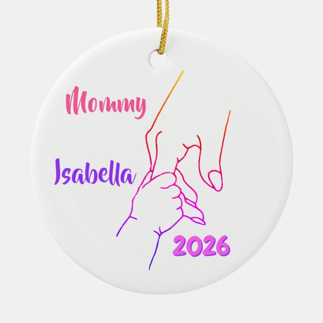 Mother & Child Hands Personalised Photo Ceramic Tree Decoration (Front)