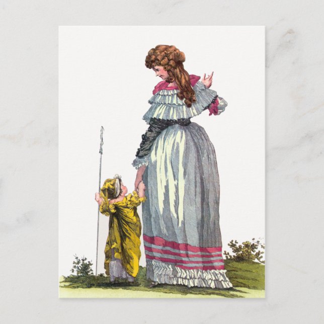 Mother & Child Pretty Regency Fashion Drawing Postcard (Front)