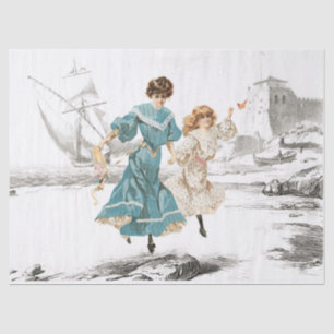 Mother Daughter Beach Vintage Decoupage Ship Sea Tissue Paper