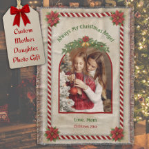 Mother Daughter Christmas Photo Woven Blanket