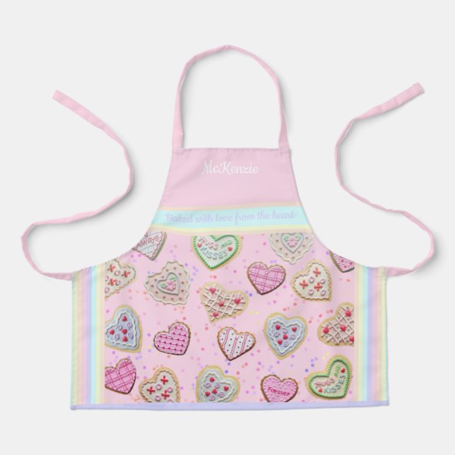Mother Daughter Custom Heart Cookies Pastel Apron (Front)
