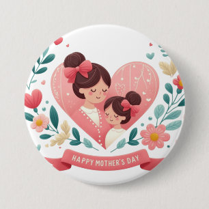 Mother & Daughter Floral Heart- Happy Mother's Day 7.5 Cm Round Badge