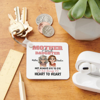 Mother & Daughter Hearts Connected Across Distance Key Ring