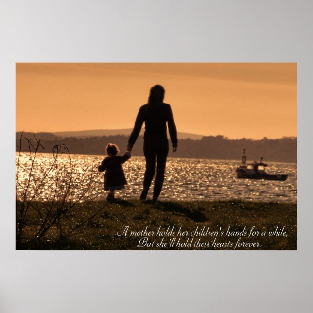 Mother & daughter holding hands at sunset poster (Front)