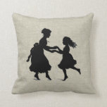 Mother & Daughter Holding Hands Dancing Cushion<br><div class="desc">Charming image of a vintage silhouette graphic from an 1870's book! Great to send as a Happy Mother's Day gift or a darling gift for mother's/daughter's birthdays or for your beloved aunt!</div>