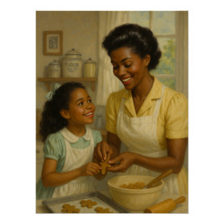 Mother-Daughter Making Cookies Together Poster