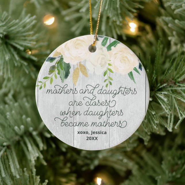 Mother & Daughter Personalised Rustic Floral Wood Ceramic Tree Decoration (Tree)
